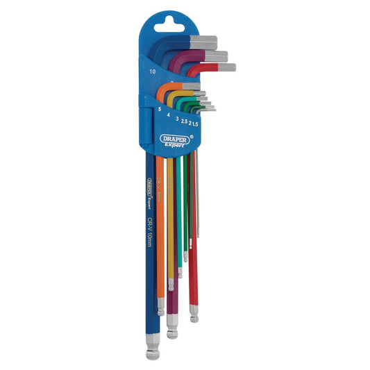 Draper Metric Coloured Extra Long Hex and Ball End Key Set 9 Piece 66134