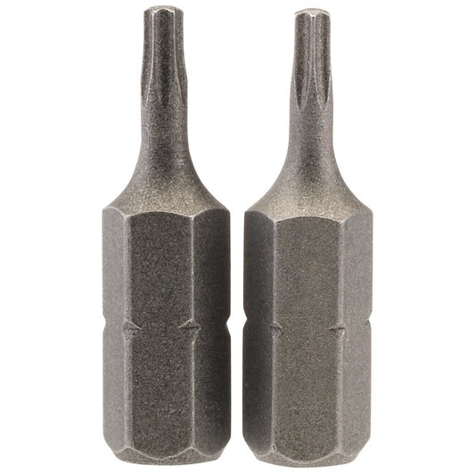 Draper T8 Torx Star Scredriver Bit 1/4" Hex 25mm Long (Pack of 2) 66426