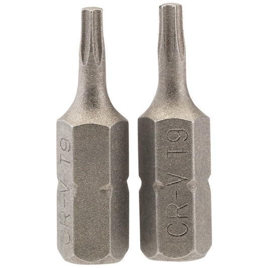 Draper T9 Torx Star Screwdriver Bit 1/4" Hex 25mm Long (Pack of 2) 66427
