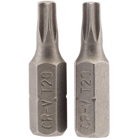 Draper T20 Torx Star Screwdriver Bit 1/4" Hex 25mm Long (Pack of 2) 66430