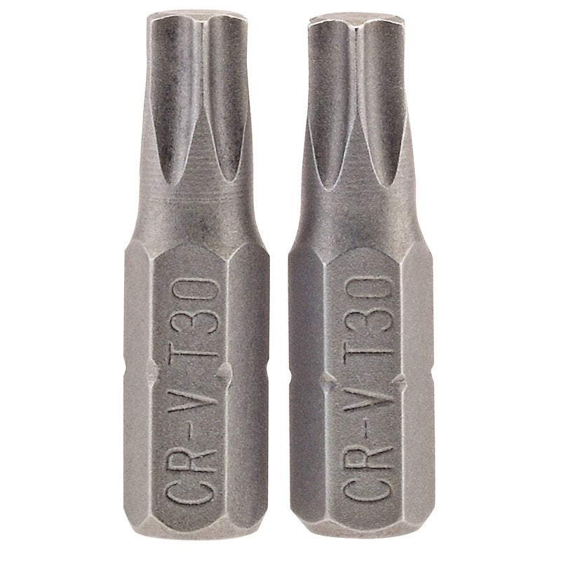Draper T30 Torx Star Screwdriver Bit 1/4" Hex 25mm Long (Pack of 2) 66435