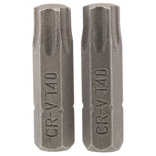 Draper T40 Torx Star Screwdriver Bit 1/4" Hex 25mm Long (Pack of 2) 66437