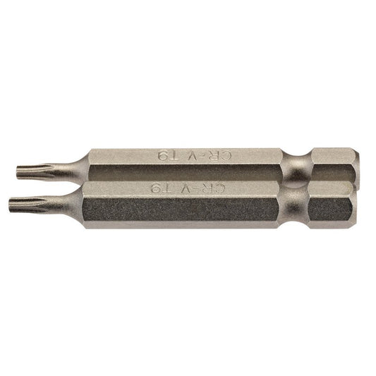 Draper T9 Torx Star Screwdriver Bit 1/4" Hex 50mm Long (Pack of 2) 66485