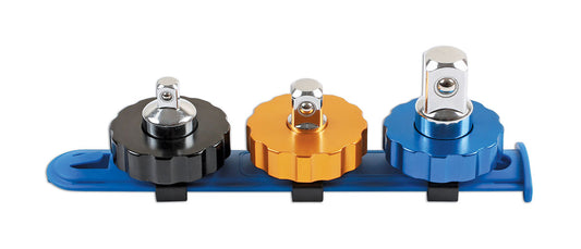 Laser Tools Spinner Convertor Adaptor Set 3pc Colour Coded On A Rail 6688