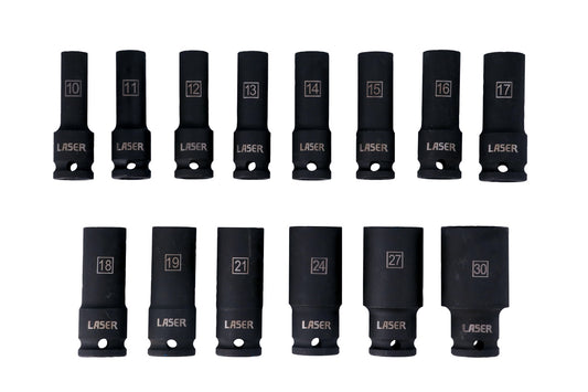 Laser Tools Metric Deep Impact Socket Set 1/2"D single hex 14pc 6712