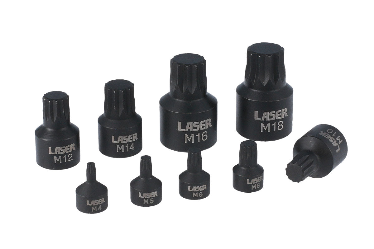 Laser Tools Low Profile Spline Socket Bit Set 1/4"D, 3/8"D, 1/2"D 9pc 6725