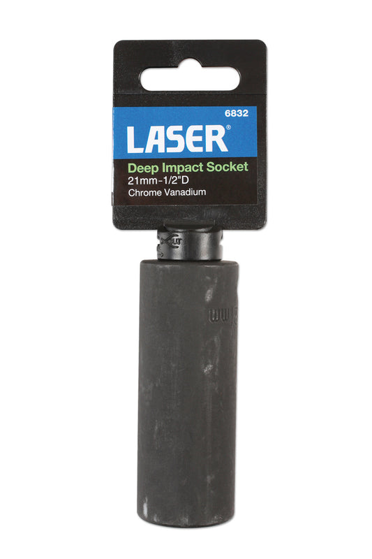 Laser Tools 21mm Deep Impact Socket 1/2"D Black Phosphate Finish 6832