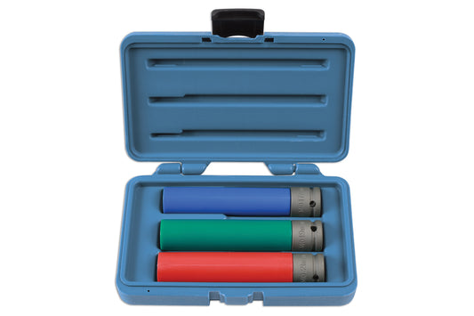 Laser Tools Extra Long Alloy Wheel Nut Socket Set 1/2"D 17 19 21mm x 150mm 6866