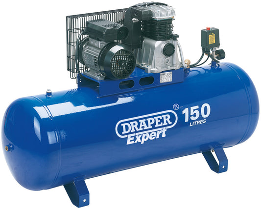 Draper Expert Stationary Belt-Driven Air Compressor, 150L, 2.2kW
