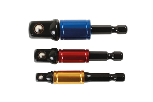 Laser Tools Socket Adaptor Set, Rotating Sleeve 1/4"D, 3/8"D, 1/2"D 3pc 6983