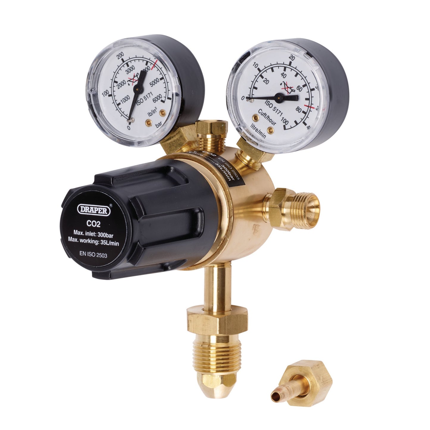 Draper Argon CO2 Industrial Gas Bottle Regulator with Double Gauge 300 bar 70147