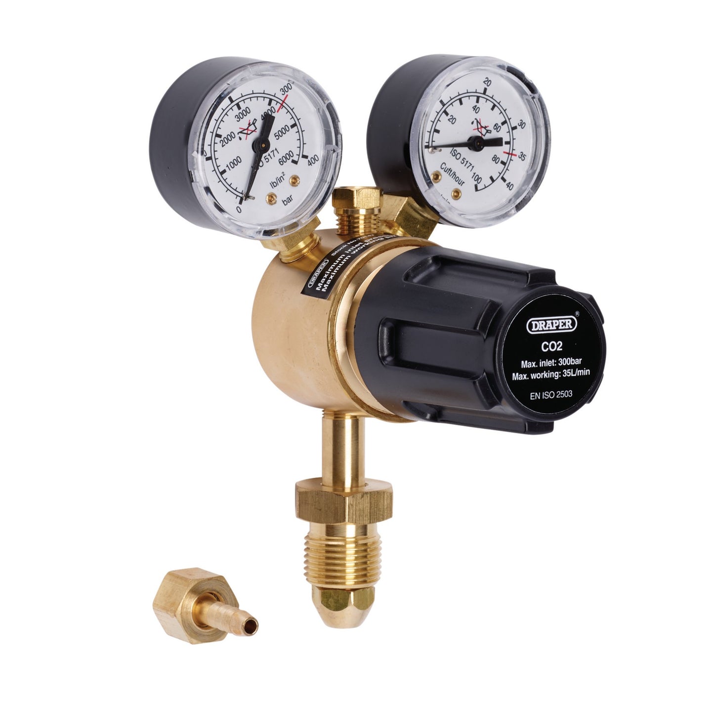 Draper Argon CO2 Industrial Gas Bottle Regulator with Double Gauge 300 bar 70147