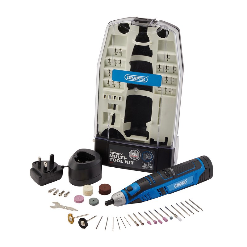 Draper 12V Rotary Multi-Tool Kit 1 x 1.5Ah Battery 1 x Fast Charger 50 Pc 70298