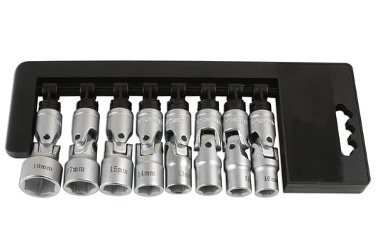 Laser Tools Metric Universal Joint Socket Set 3/8D Single Hex 8pc Pivot 45° 7035