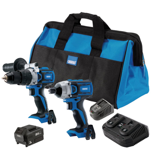 Draper D20 20V Combi Drill Impact Driver Kit 1 x 4.0Ah & 1 x 3.0Ah Battery 70367