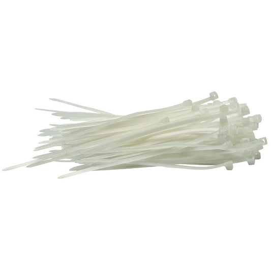 Draper Cable Ties 2.5 x 100mm White Pack of 100 Robust Nylon 70390