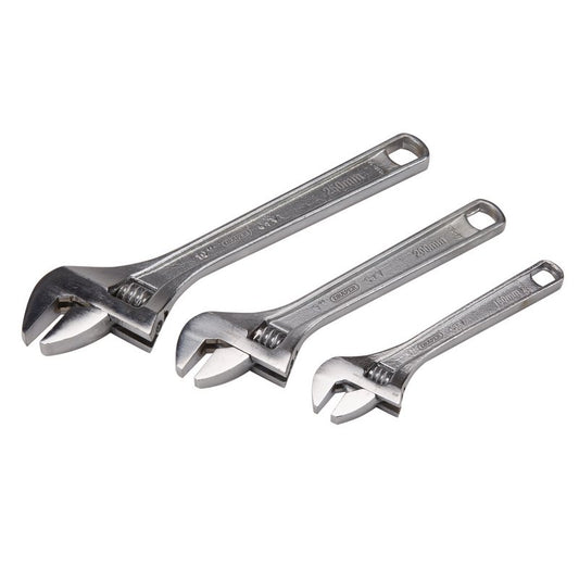 Draper Adjustable Wrench Set 3 Piece 150, 200, 250mm Chrome 70409