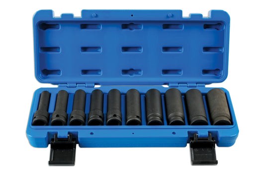Laser Tools Metric Deep Impact Socket Set 1/2"D 10pc Bi-Hex 12pt 7041