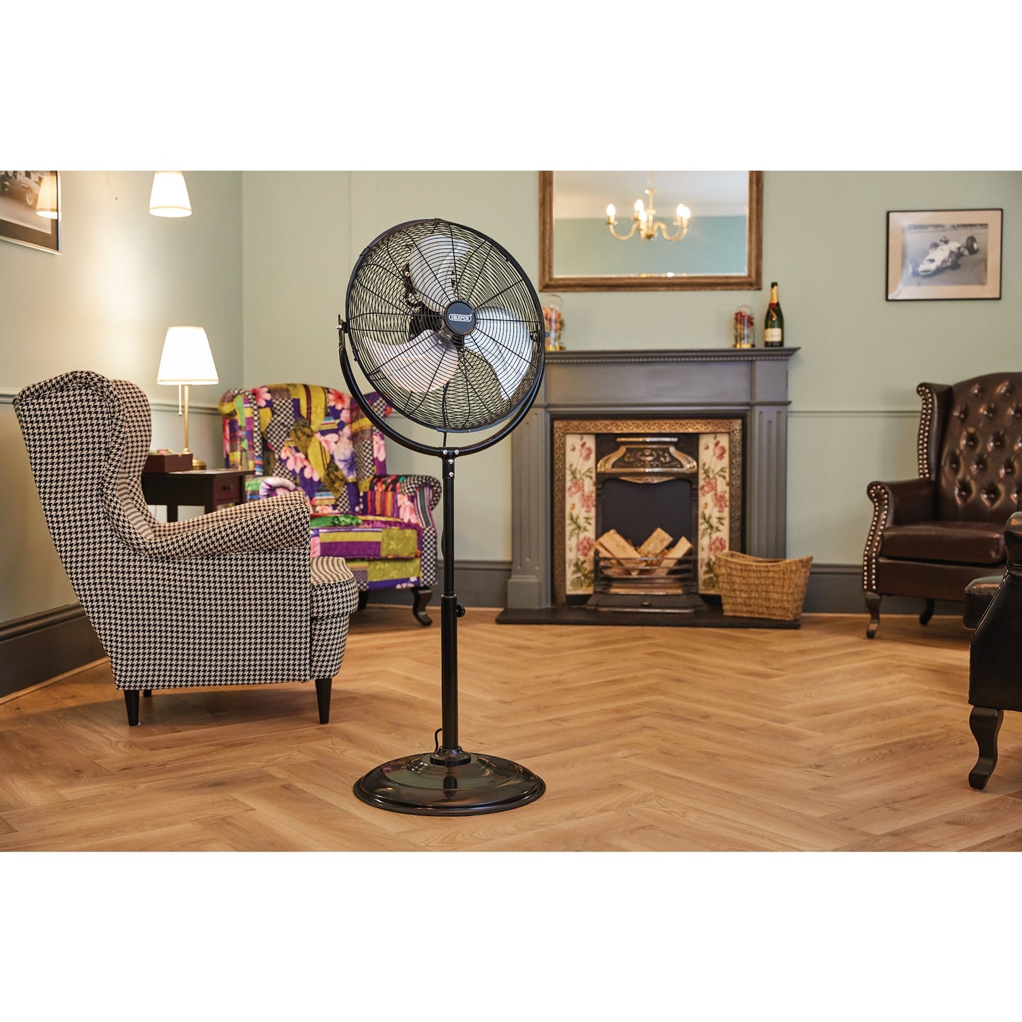 Draper 230V Pedestal Fan 18" 450mm 120W Three Speed Height Adjustable 70429