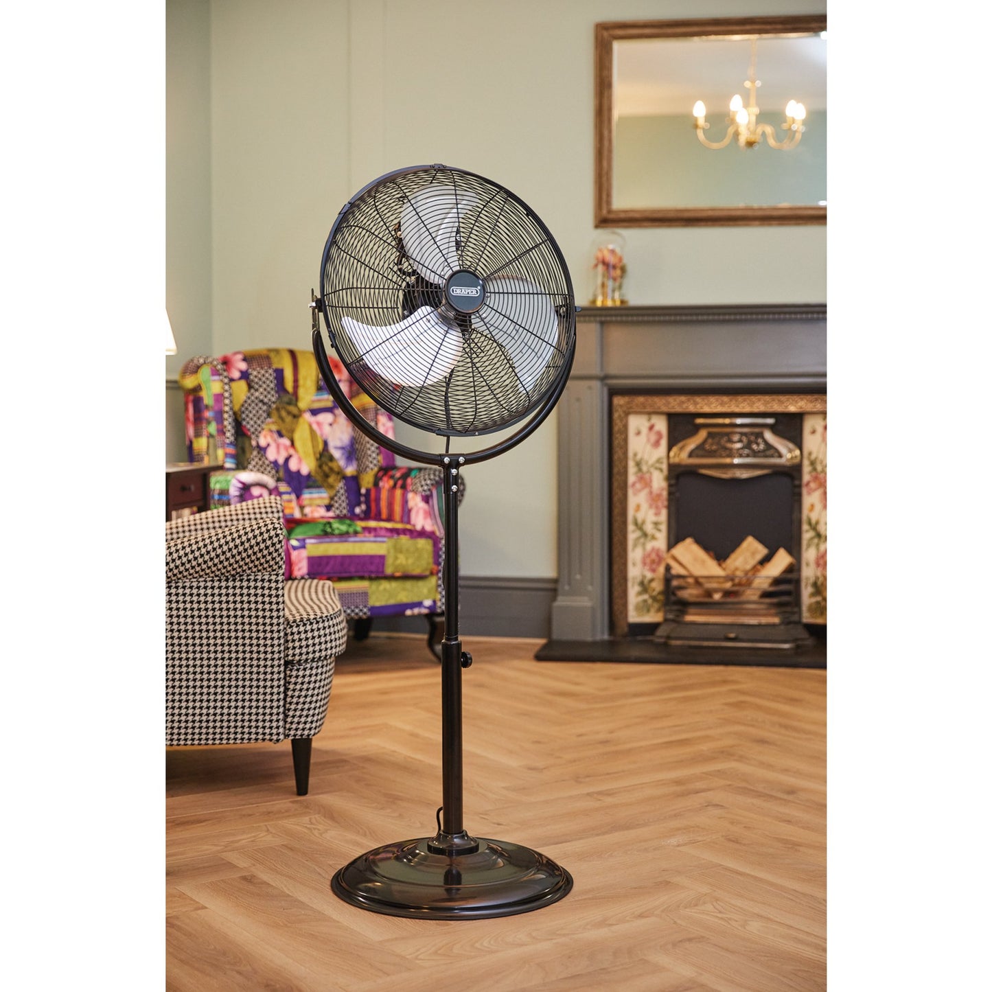 Draper 230V Pedestal Fan 18" 450mm 120W Three Speed Height Adjustable 70429