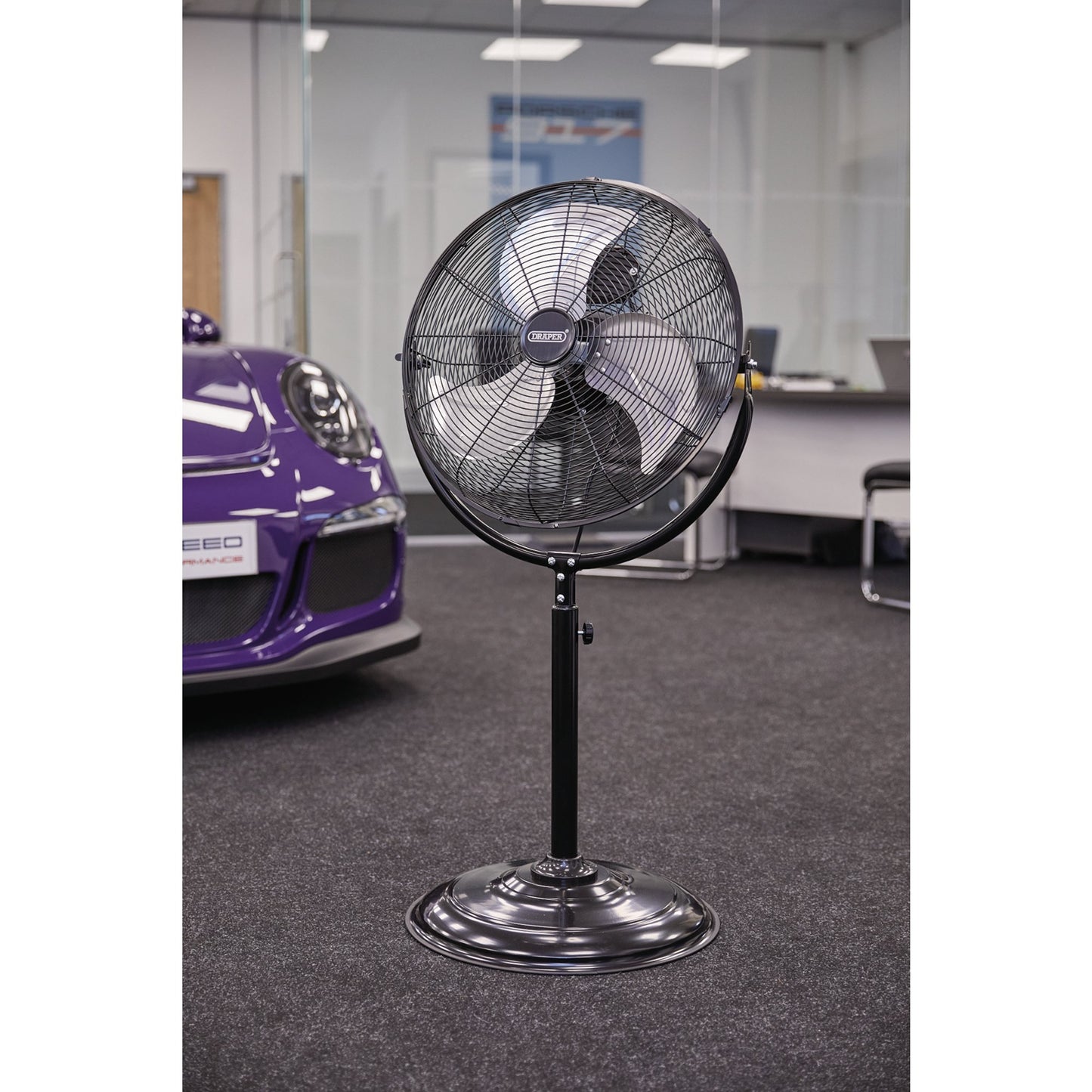 Draper 230V Pedestal Fan 18" 450mm 120W Three Speed Height Adjustable 70429