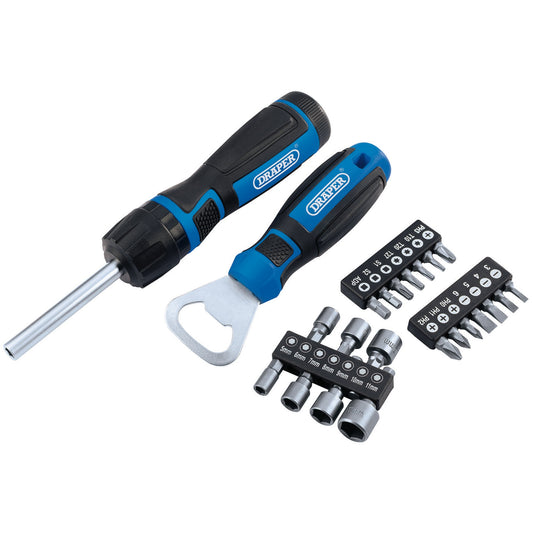 Draper Ratchet Screwdriver Set 23 Piece Mixed Including Bottle Opener 70443