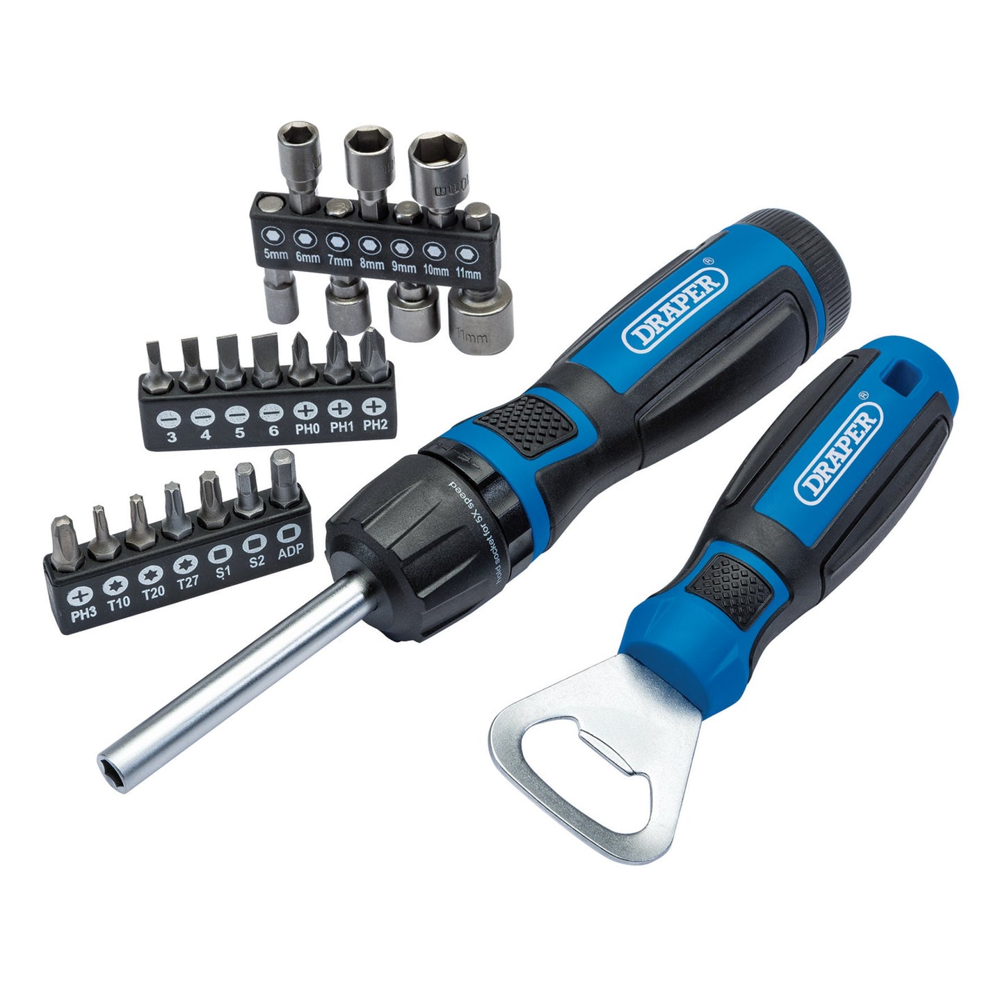 Draper Ratchet Screwdriver Set 23 Piece Mixed Including Bottle Opener 70443