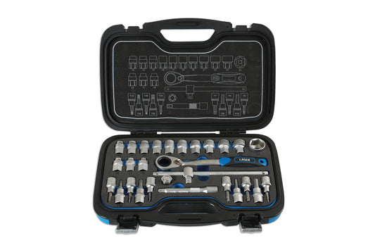 Laser Tools Metric Go Thru Socket Set 1/2"D 28pc Inc Torx And Hex Bits 7054