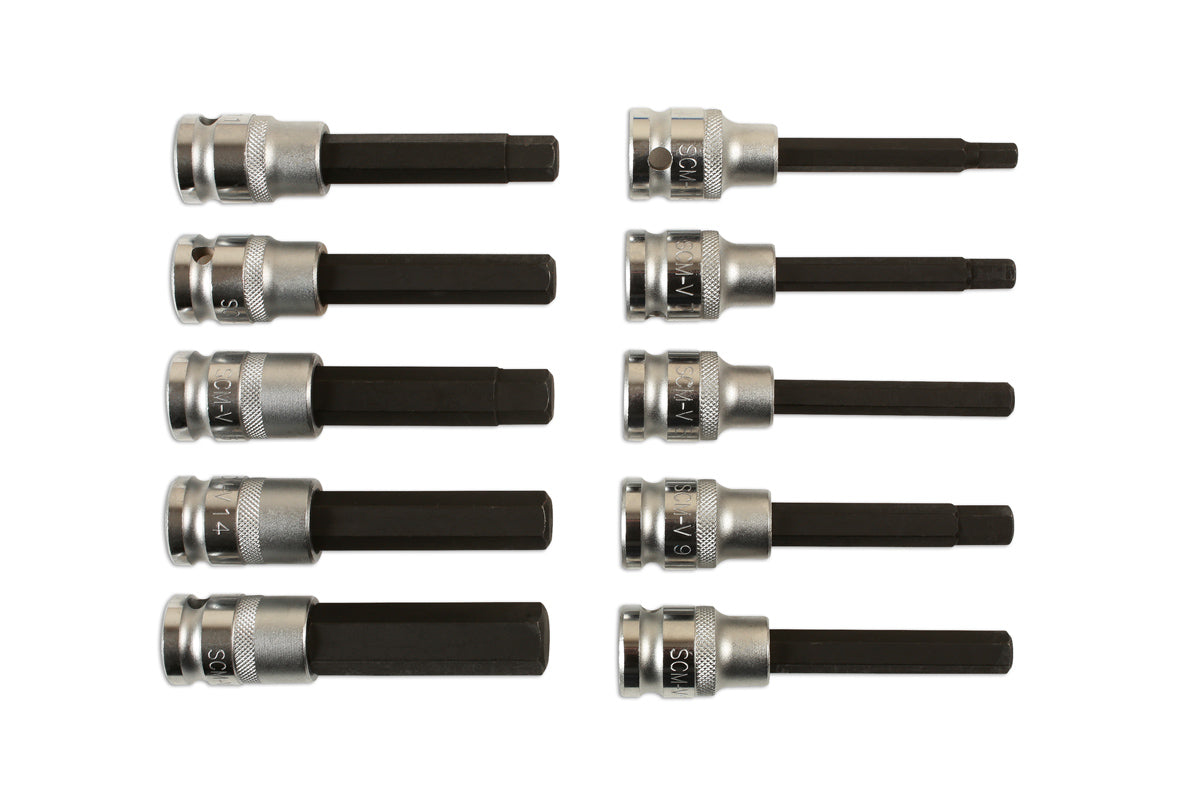 Laser Tools Long Hex Socket Bit Set 1/2"D 10pc 7162