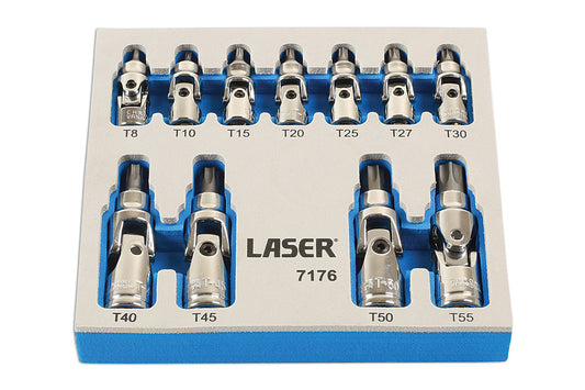 Laser Tools Tamperproof U/J Star Socket Bit Set 1/4"D, 3/8"D 11pc 7176