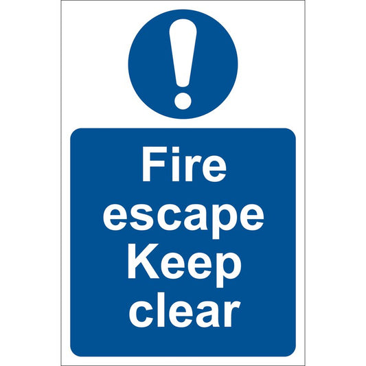 Draper Fire Escape Keep Clear Sign PVC 200 x 300mm Adhesive On The Back 72146