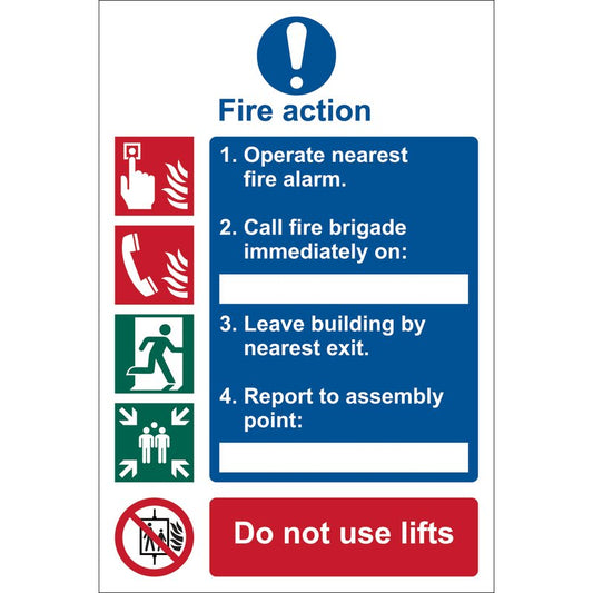 Draper Fire Action Procedure Mandatory Sign 200 x 300mm PVC With Adhesive 72154
