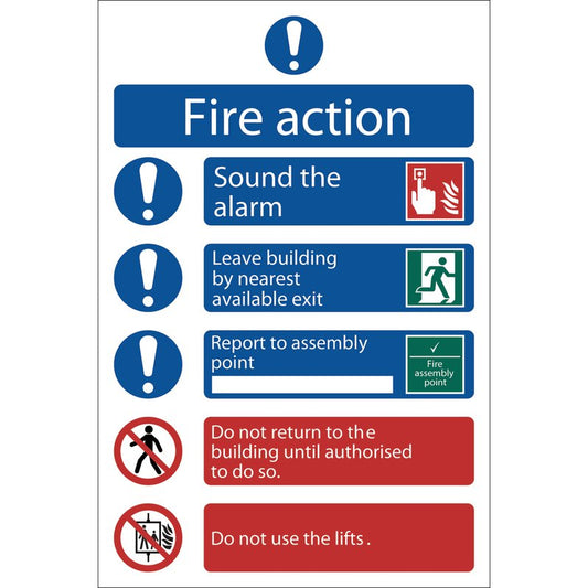 Draper Fire Action Procedure Mandatory Sign 200 x 300mm PVC With Adhesive 72156