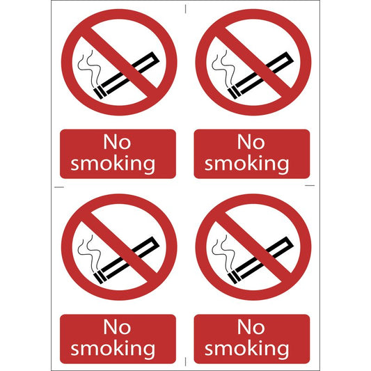 Draper No Smoking Prohibition Sign Pack of 4 PVC With Strong Adhesive 72166