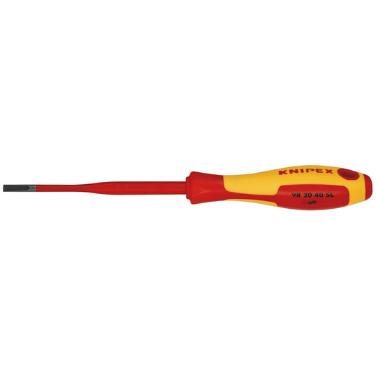 KNIPEX VDE Insulated Slotted Screwdriver 4.0 x 100mm Slim Anti Roll 98 20 40 SL