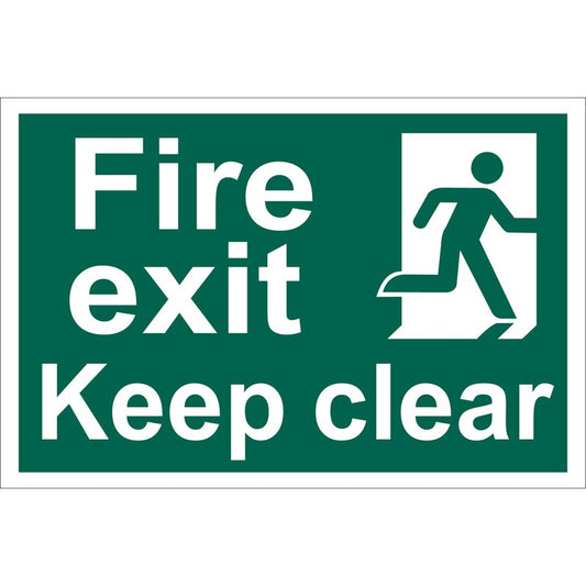 Draper Fire Exit Keep Clear Safety Sign 300 x 200mm PVC With Adhesive 72450