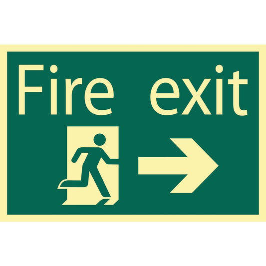 Draper Glow In The Dark Fire Exit Arrow Right Safety Sign PVC & Adhesive 72662