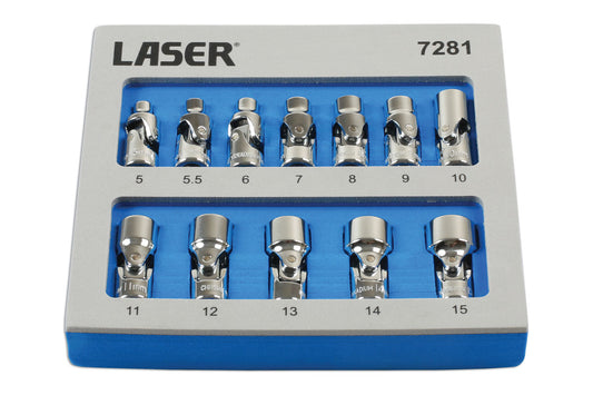 Laser Tools Metric Universal Joint Socket Set 1/4"D 12pc 6pt 5 to 15mm 7281