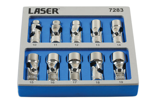 Laser Tools Metric Universal Joint Socket Set 3/8"D 10pc 6pt 10mm to 19mm 7283