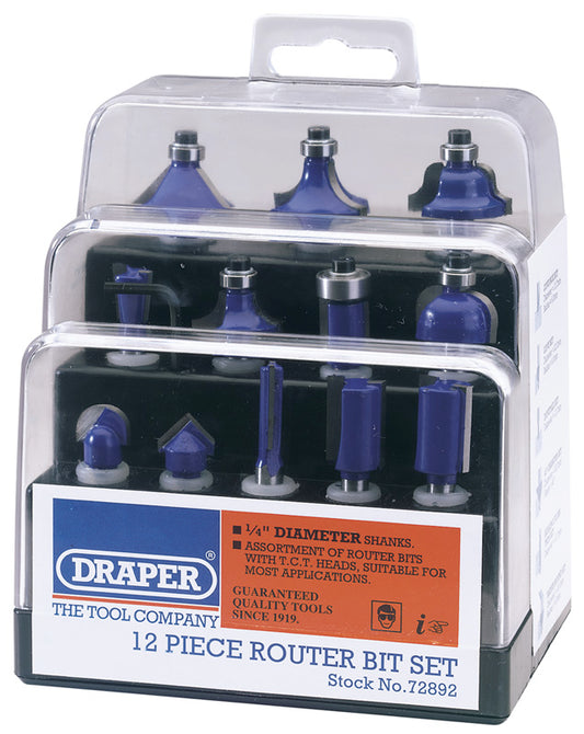 Draper TCT Router Bit Set 1/4" 12 Piece to suit most applications 72892