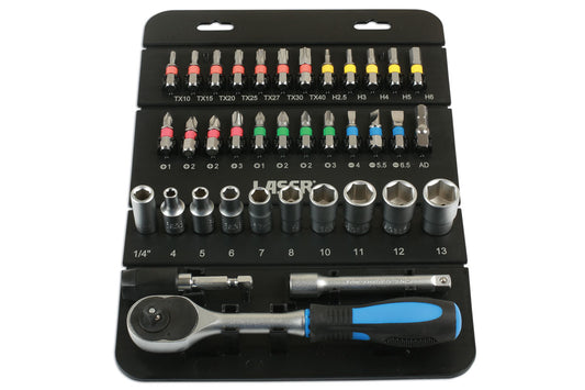 Laser Tools Socket & Bit Set 1/4"D 37pc 7310