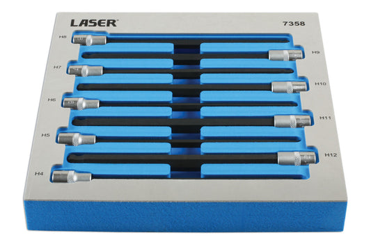 Laser Tools Extra Long Ball End Hex Socket Bit Set 3/8"D 9pc 7358
