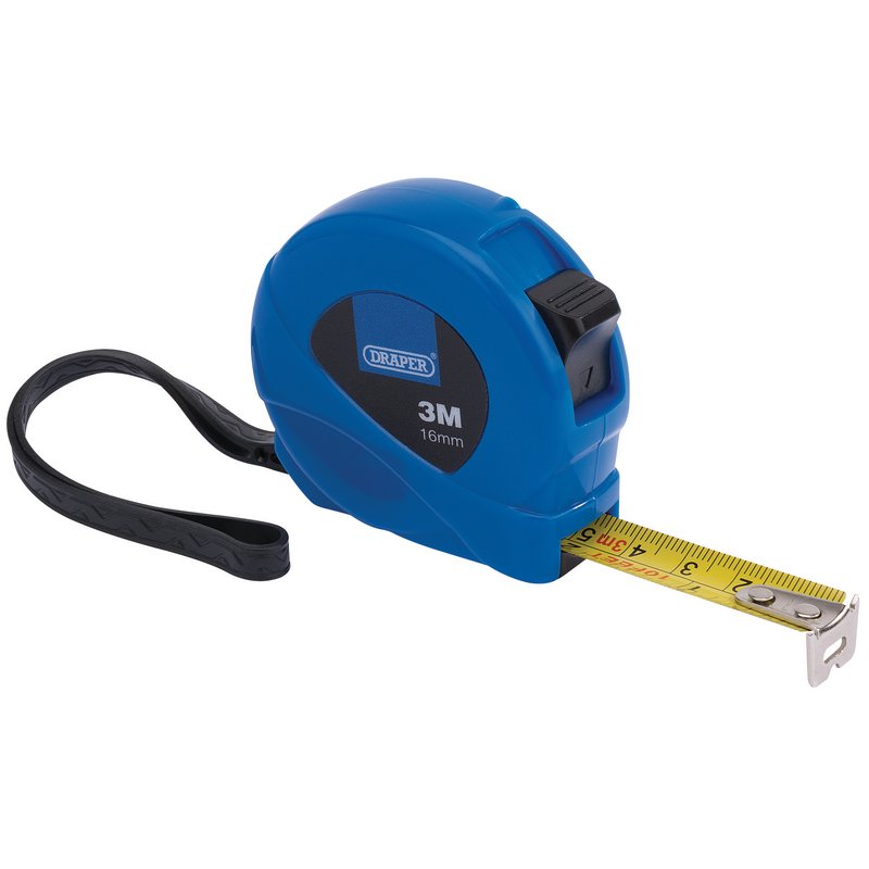 Draper Measuring Tape 3m 10ft x 16mm Blue Locking button & belt clip 75880