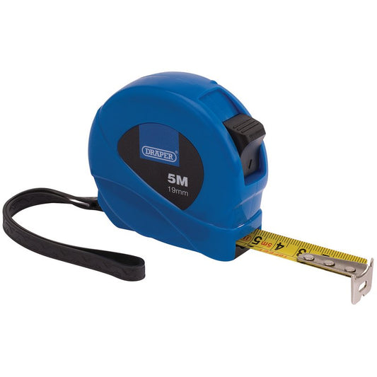 Draper Measuring Tape 5m 16ft x 19mm Blue Locking button & belt clip 75881
