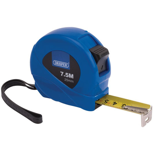 Draper Measuring Tape 7.5m 25ft x 25mm Blue Locking button & belt clip 75882