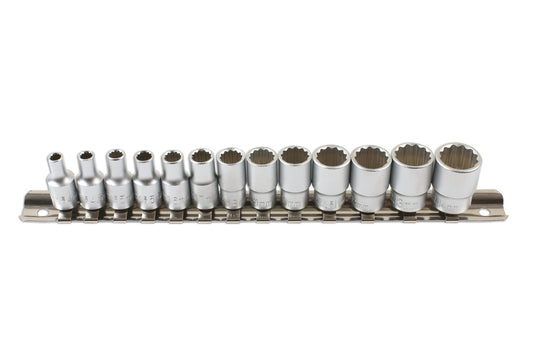 Laser Tools Metric Bi-Hex Standard Socket Set 1/4"D 13pc On A Rail 7590