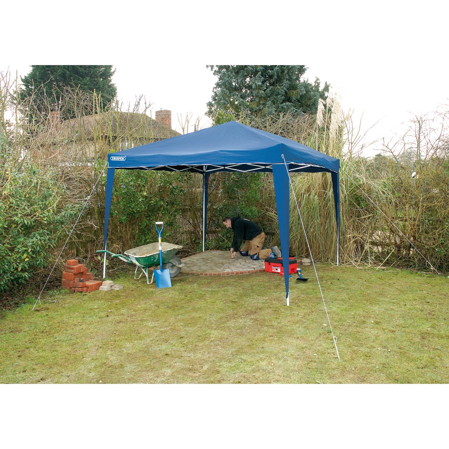 Draper Concertina Gazebo 3 x 3m Blue Steel Legs Frame Splashproof Material 76940