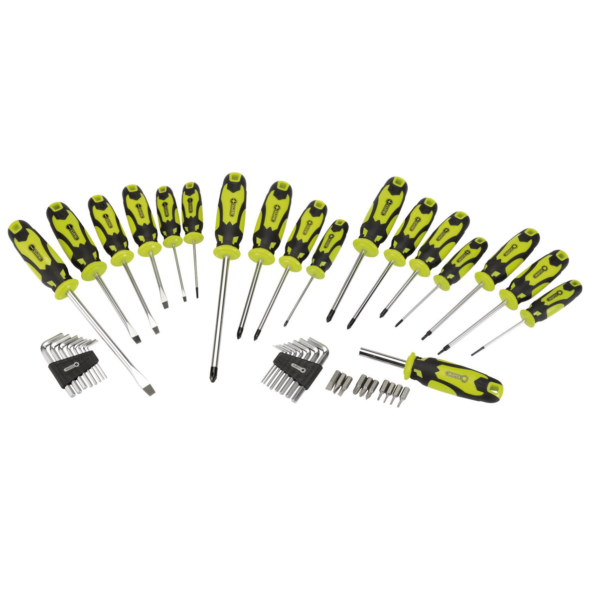 Draper Screwdriver Hex Key and Bit Set Green 44 Piece In Display Holder 78619