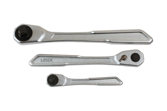 Laser Tools Slim Handle Ratchet Set 1/4"D, 3/8"D, 1/2"D 3pc 7937