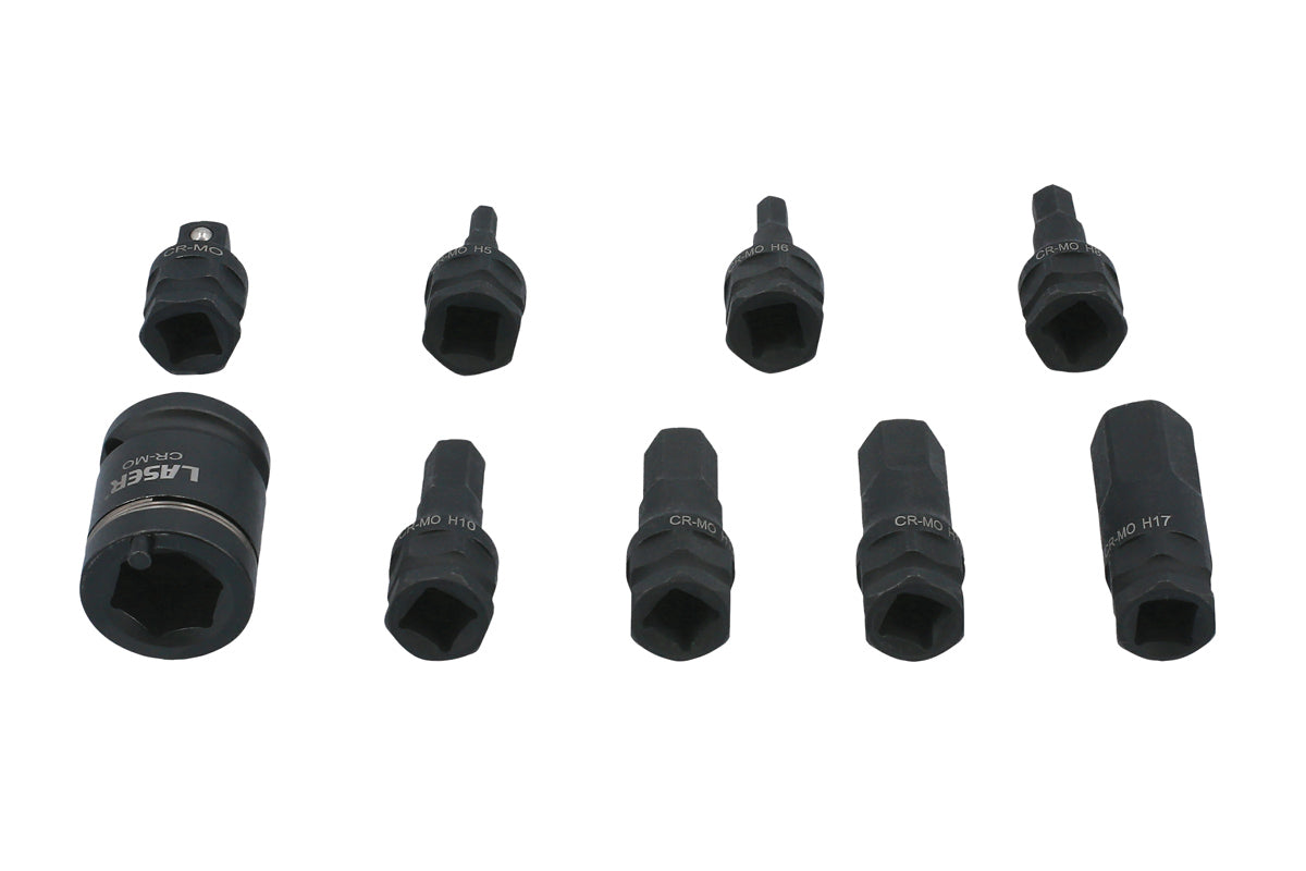 Laser Tools Dual Drive Hex Impact Bit Socket Set 9pc In A EVA Foam Tray 7977